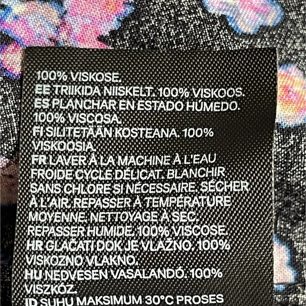 H&M Mini Dress Women Size XXL Black Floral Keyhole Viscose Half Puff Sleeve Boho - Picture 8 of 13